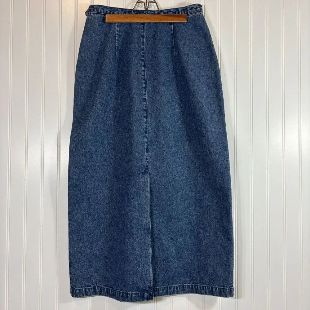 Vintage Y2K Denim Maxi Skirt Size 8 Western Ranch Festival Blue Prairie 90s Norm - Picture 2 of 12